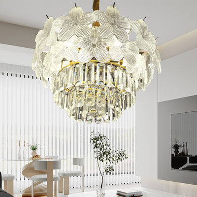 Modern Luxury Petal Iron Crystal 12-Light Chandeliers For Living Room