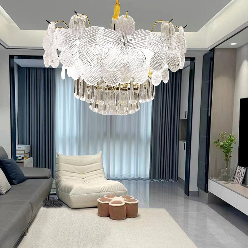 Modern Luxury Petal Iron Crystal 12-Light Chandeliers For Living Room