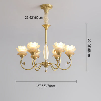 Traditional French Flower Branch Copper Glass Crystal 3/6/8 Light Chandeliers For Living Room