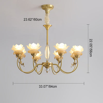 Traditional French Flower Branch Copper Glass Crystal 3/6/8 Light Chandeliers For Living Room