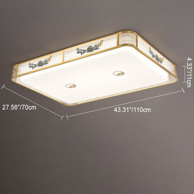 Traditional Chinese Round Square Peony Hardware Acrylic LED Flush Mount Ceiling Light For Bedroom