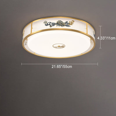 Traditional Chinese Round Square Peony Hardware Acrylic LED Flush Mount Ceiling Light For Bedroom