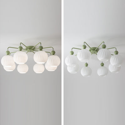 Contemporary Nordic Cream Ribbed Hardware Glass 4/5/8 Light Flush Mount Ceiling Light For Dining Room