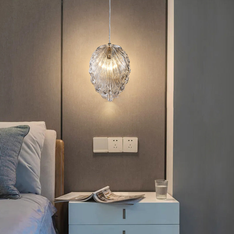 Modern Luxury Shell Hardware Glass 1-Light Pendant Light For Bedroom