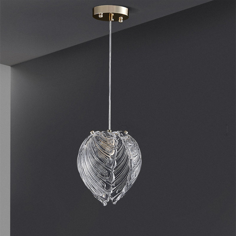 Modern Luxury Shell Hardware Glass 1-Light Pendant Light For Bedroom