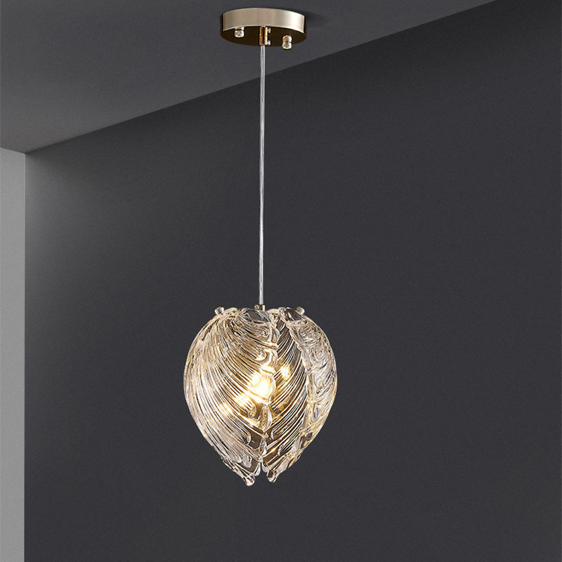 Modern Luxury Shell Hardware Glass 1-Light Pendant Light For Bedroom