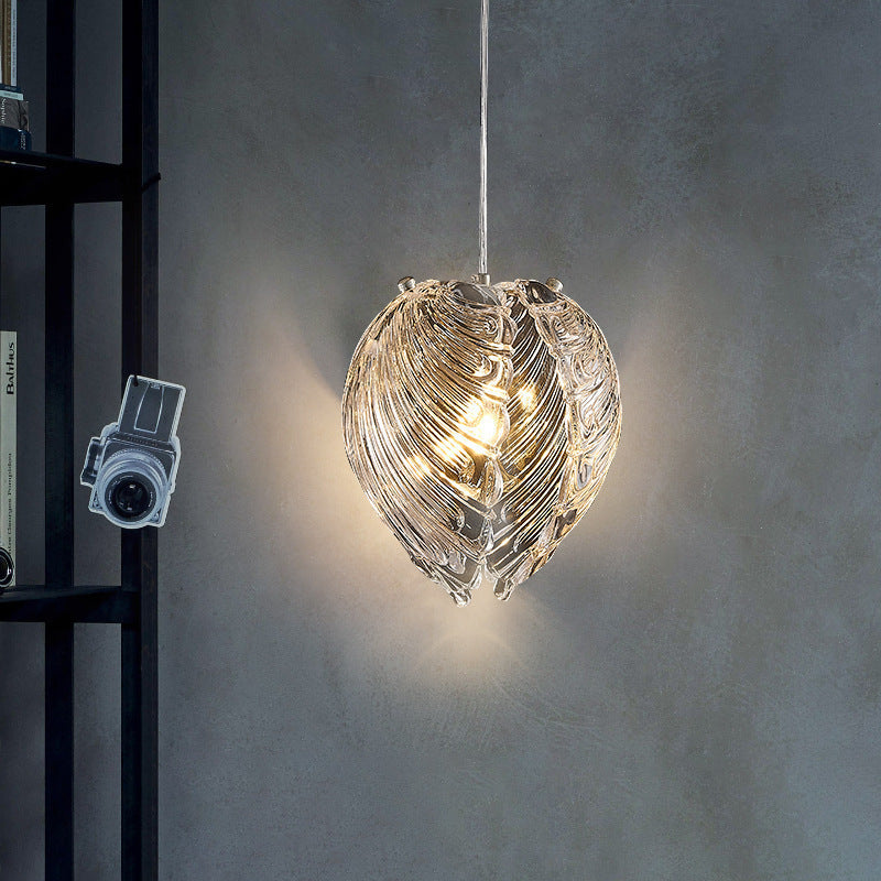 Modern Luxury Shell Hardware Glass 1-Light Pendant Light For Bedroom