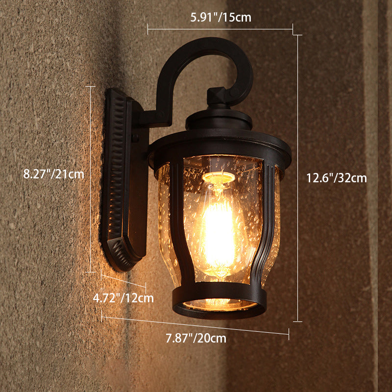 Contemporary Retro Waterproof Rain Flower Frosted Glass Aluminum 1-Light Wall Sconce Lamp For Outdoor Patio