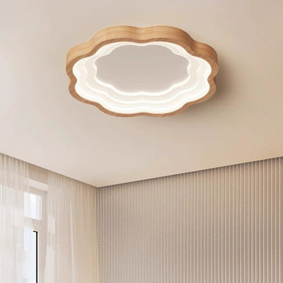 Contemporary Nordic Creamy Clouds Hardware Wood PVC LED Flush Mount Ceiling Light For Bedroom