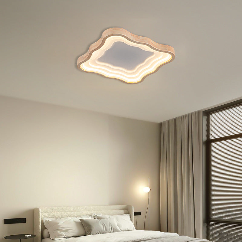 Contemporary Nordic Creamy Clouds Hardware Wood PVC LED Flush Mount Ceiling Light For Bedroom