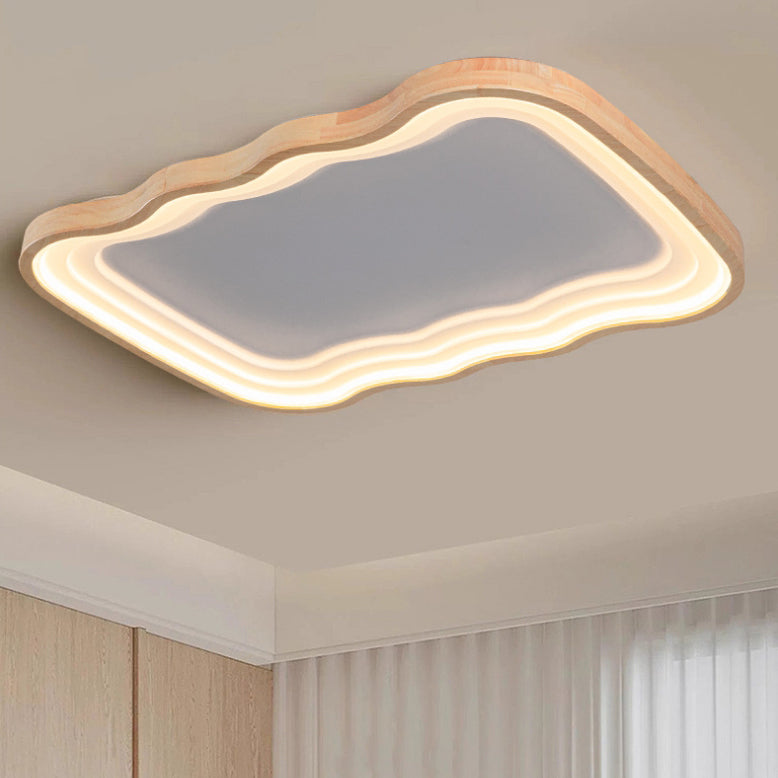 Contemporary Nordic Creamy Clouds Hardware Wood PVC LED Flush Mount Ceiling Light For Bedroom