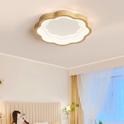 Contemporary Nordic Creamy Clouds Hardware Wood PVC LED Flush Mount Ceiling Light For Bedroom