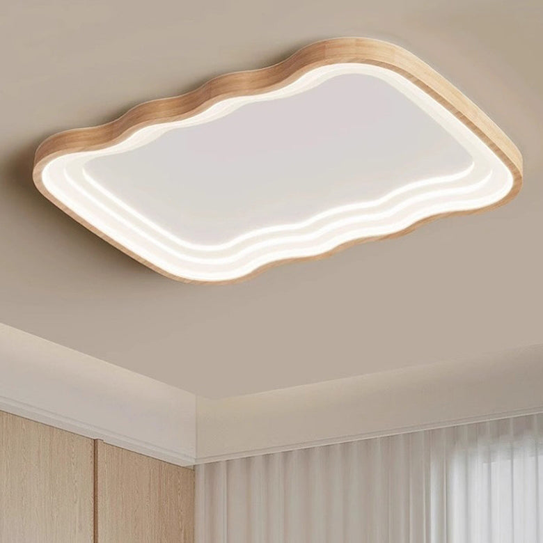 Contemporary Nordic Creamy Clouds Hardware Wood PVC LED Flush Mount Ceiling Light For Bedroom