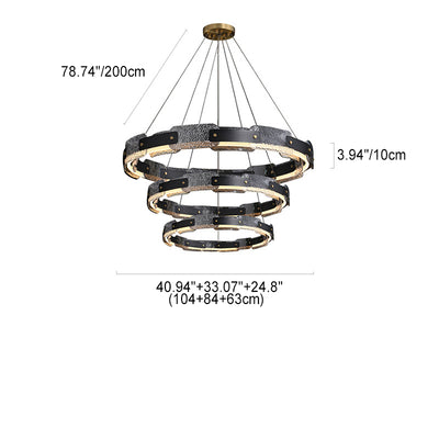 Contemporary Industrial Dazzle Circles Tier Aluminum Copper Glass LED Chandelier For Living Room