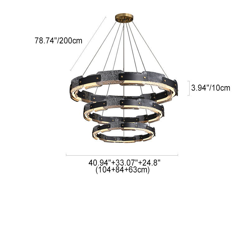 Contemporary Industrial Dazzle Circles Tier Aluminum Copper Glass LED Chandelier For Living Room