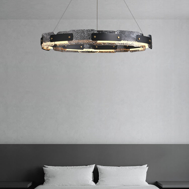 Contemporary Industrial Dazzle Circles Tier Aluminum Copper Glass LED Chandelier For Living Room