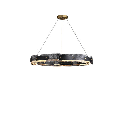 Contemporary Industrial Dazzle Circles Tier Aluminum Copper Glass LED Chandelier For Living Room