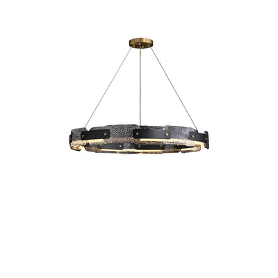 Contemporary Industrial Dazzle Circles Tier Aluminum Copper Glass LED Chandelier For Living Room