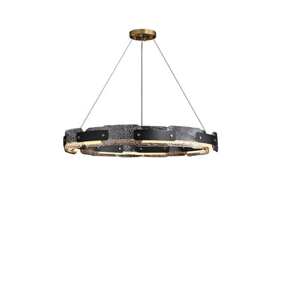 Contemporary Industrial Dazzle Circles Tier Aluminum Copper Glass LED Chandelier For Living Room