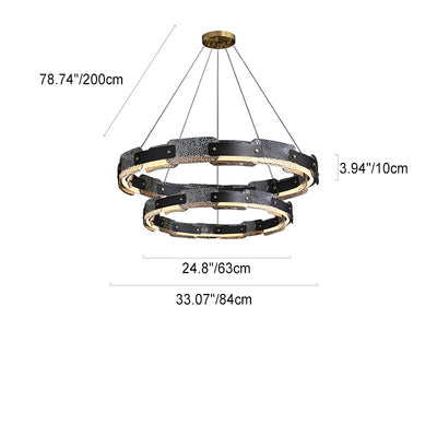 Contemporary Industrial Dazzle Circles Tier Aluminum Copper Glass LED Chandelier For Living Room