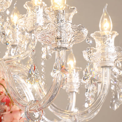 Traditional French Long Candelabra Crystal Glass 18-Light Chandeliers For Living Room