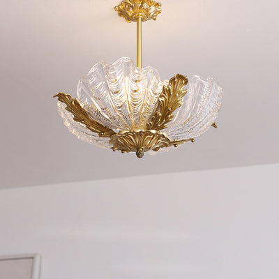 Moderne Art Deco Muschelform Kupferglas 3/4-flammige Pendelleuchte für Wohnzimmer 