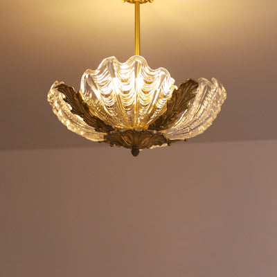 Moderne Art Deco Muschelform Kupferglas 3/4-flammige Pendelleuchte für Wohnzimmer 