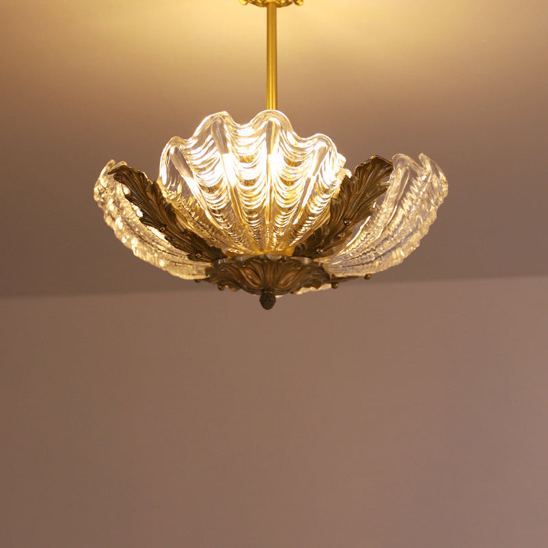 Moderne Art Deco Muschelform Kupferglas 3/4-flammige Pendelleuchte für Wohnzimmer 