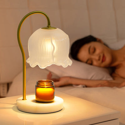 Contemporary Scandinavian Flower Marble Wood Iron 1-Light Aromatherapy Melting Wax Table Lamp For Bedroom