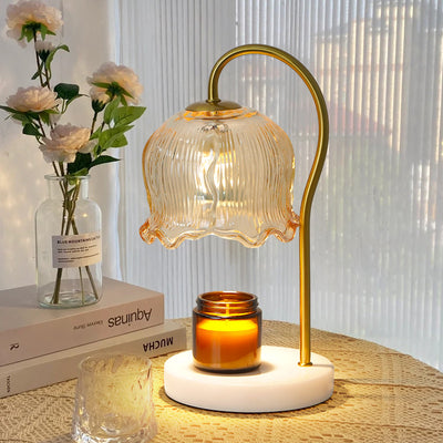 Contemporary Scandinavian Flower Marble Wood Iron 1-Light Aromatherapy Melting Wax Table Lamp For Bedroom