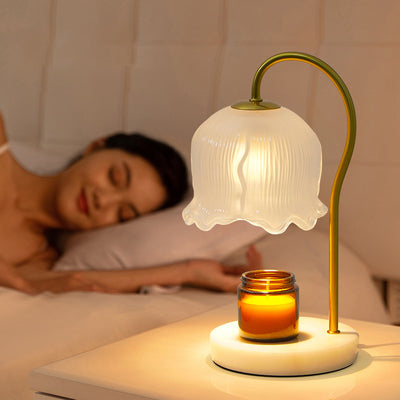 Contemporary Scandinavian Flower Marble Wood Iron 1-Light Aromatherapy Melting Wax Table Lamp For Bedroom