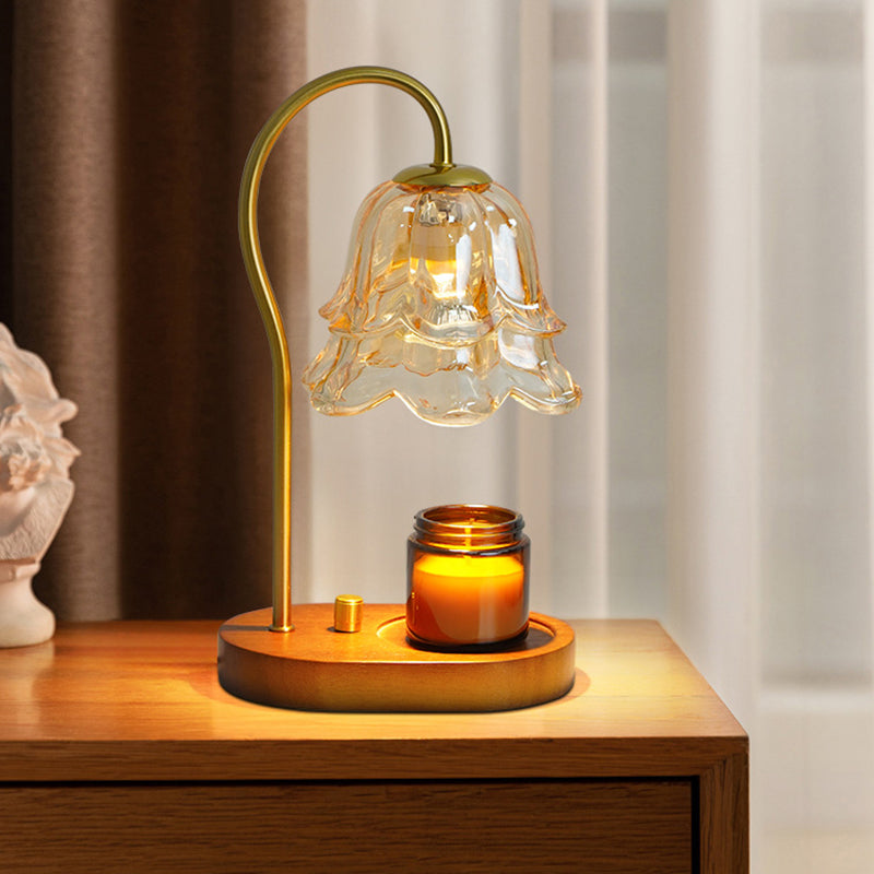 Contemporary Scandinavian Flower Marble Wood Iron 1-Light Aromatherapy Melting Wax Table Lamp For Bedroom