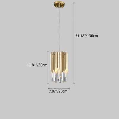 Modern Luxury Cylindrical Crystal Prisms Stainless Steel 1-Light Pendant Light For Dining Room