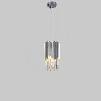 Modern Luxury Cylindrical Crystal Prisms Stainless Steel 1-Light Pendant Light For Dining Room