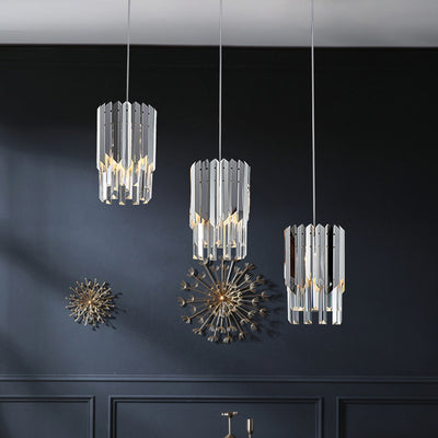 Modern Luxury Cylindrical Crystal Prisms Stainless Steel 1-Light Pendant Light For Dining Room