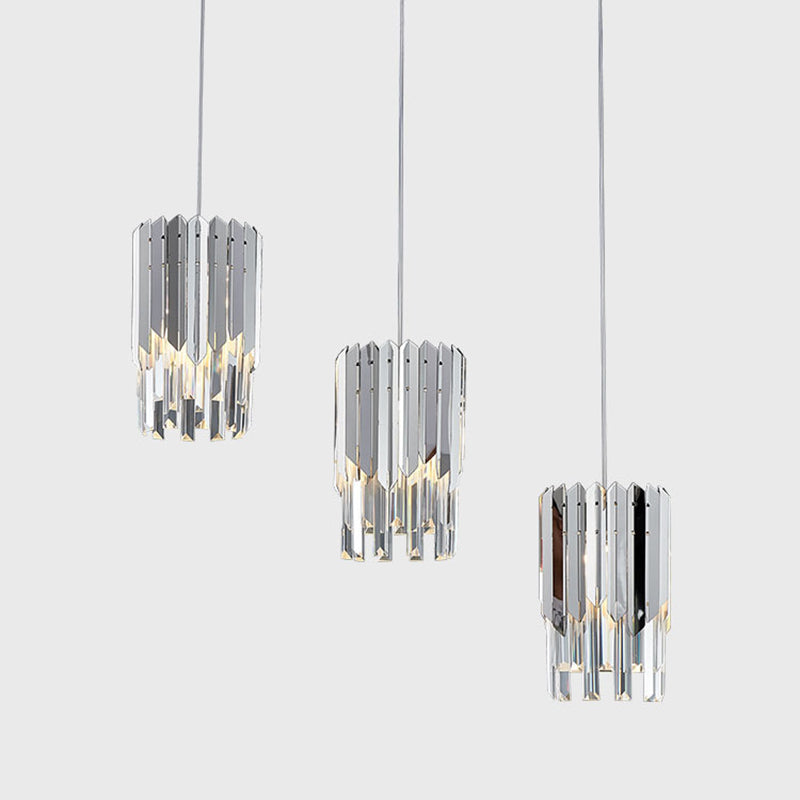 Modern Luxury Cylindrical Crystal Prisms Stainless Steel 1-Light Pendant Light For Dining Room