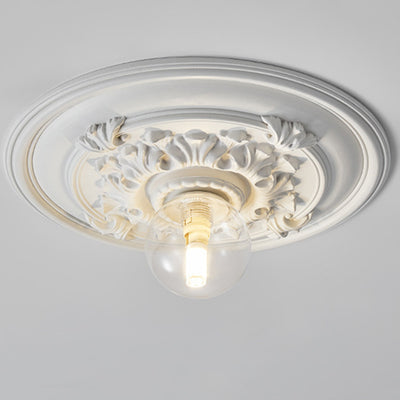 Traditional French Handmade Round Relief Resin Glass 1-Light Flush Mount Ceiling Light For Hallway