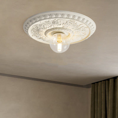 Traditional French Handmade Round Relief Resin Glass 1-Light Flush Mount Ceiling Light For Hallway