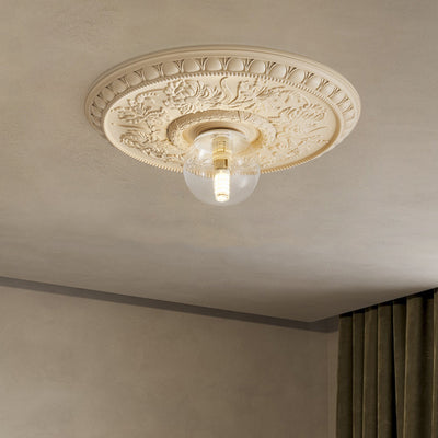 Traditional French Handmade Round Relief Resin Glass 1-Light Flush Mount Ceiling Light For Hallway