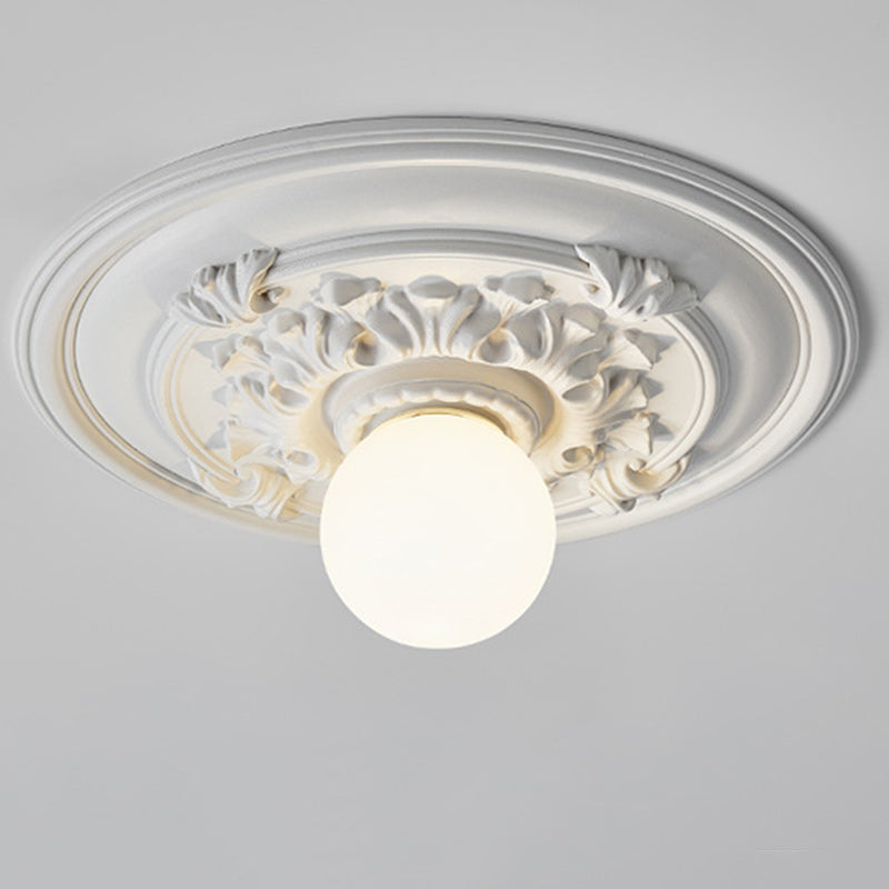 Traditional French Handmade Round Relief Resin Glass 1-Light Flush Mount Ceiling Light For Hallway