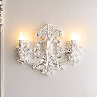 Traditional French Candle Carved Glass Plaster 2-Light Wall Sconce Lamp For Living Room