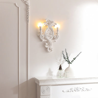 Traditional French Candle Carved Glass Plaster 2-Light Wall Sconce Lamp For Living Room