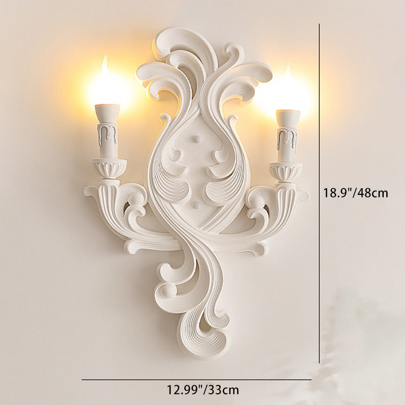 Traditional French Candle Carved Glass Plaster 2-Light Wall Sconce Lamp For Living Room