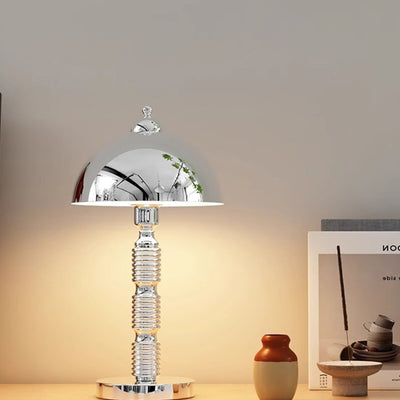 Contemporary Industrial Round Shade Pleated Base Iron 1-Light Table Lamp For Bedroom