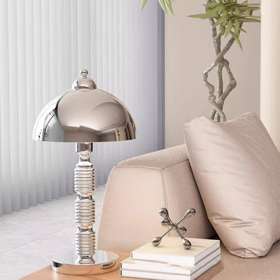 Contemporary Industrial Round Shade Pleated Base Iron 1-Light Table Lamp For Bedroom