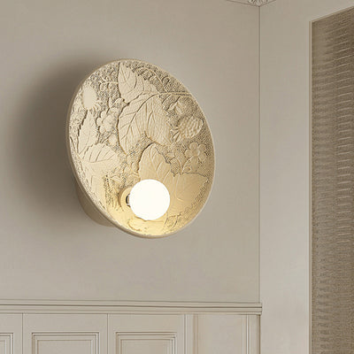 Traditional French Leaves Round Resin 1-Light Wall Sconce Lamp For Living Room