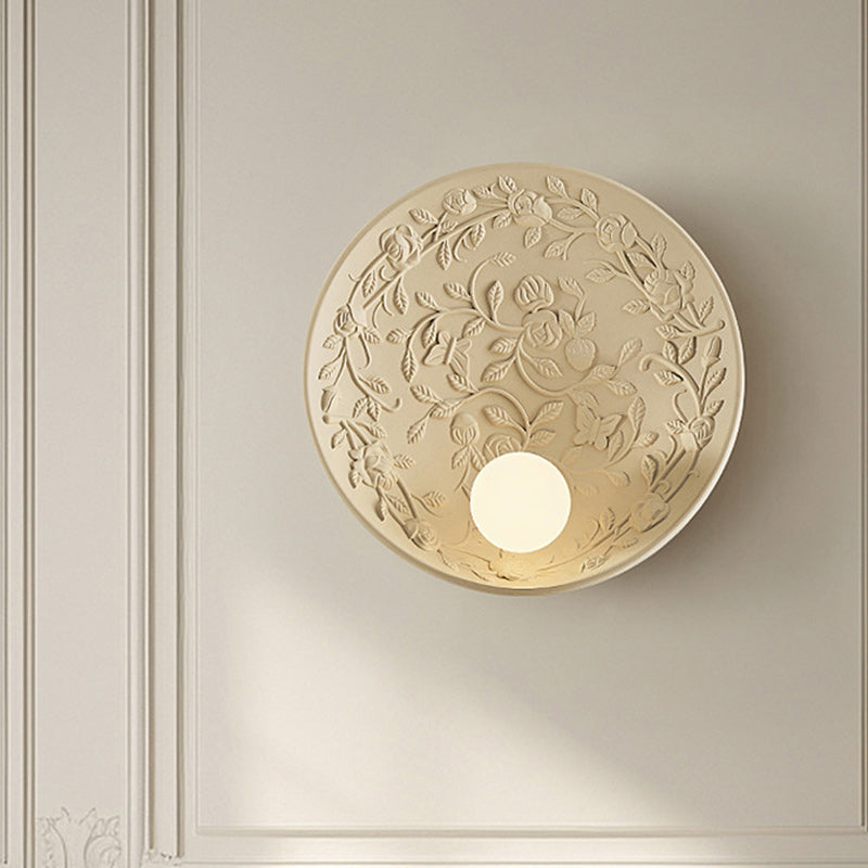 Traditional French Leaves Round Resin 1-Light Wall Sconce Lamp For Living Room