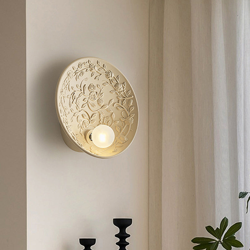 Traditional French Leaves Round Resin 1-Light Wall Sconce Lamp For Living Room