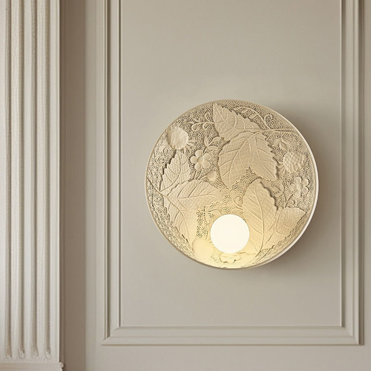 Traditional French Leaves Round Resin 1-Light Wall Sconce Lamp For Living Room