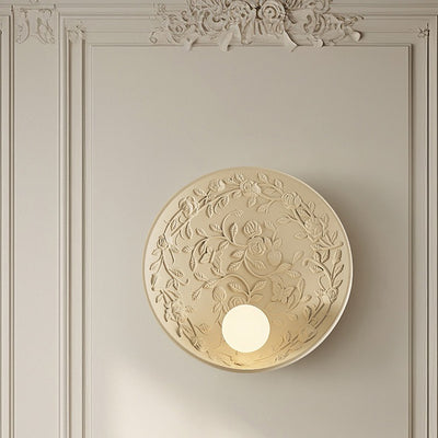 Traditional French Leaves Round Resin 1-Light Wall Sconce Lamp For Living Room